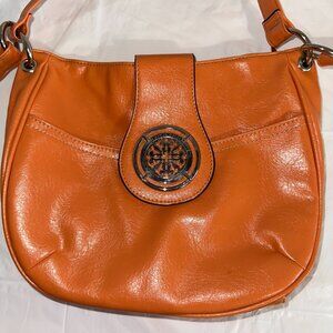 Treviso Orange Leather Crossbody Shoulder Bag With Logo Closure